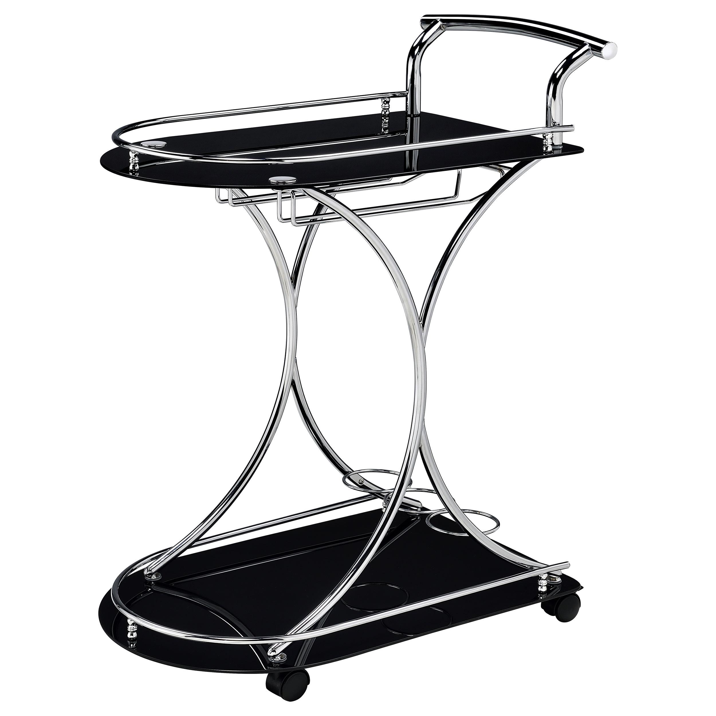 Model: 910001 | Coaster Elfman 2-tier Glass Shelf Metal Bar Cart Black and Chrome
