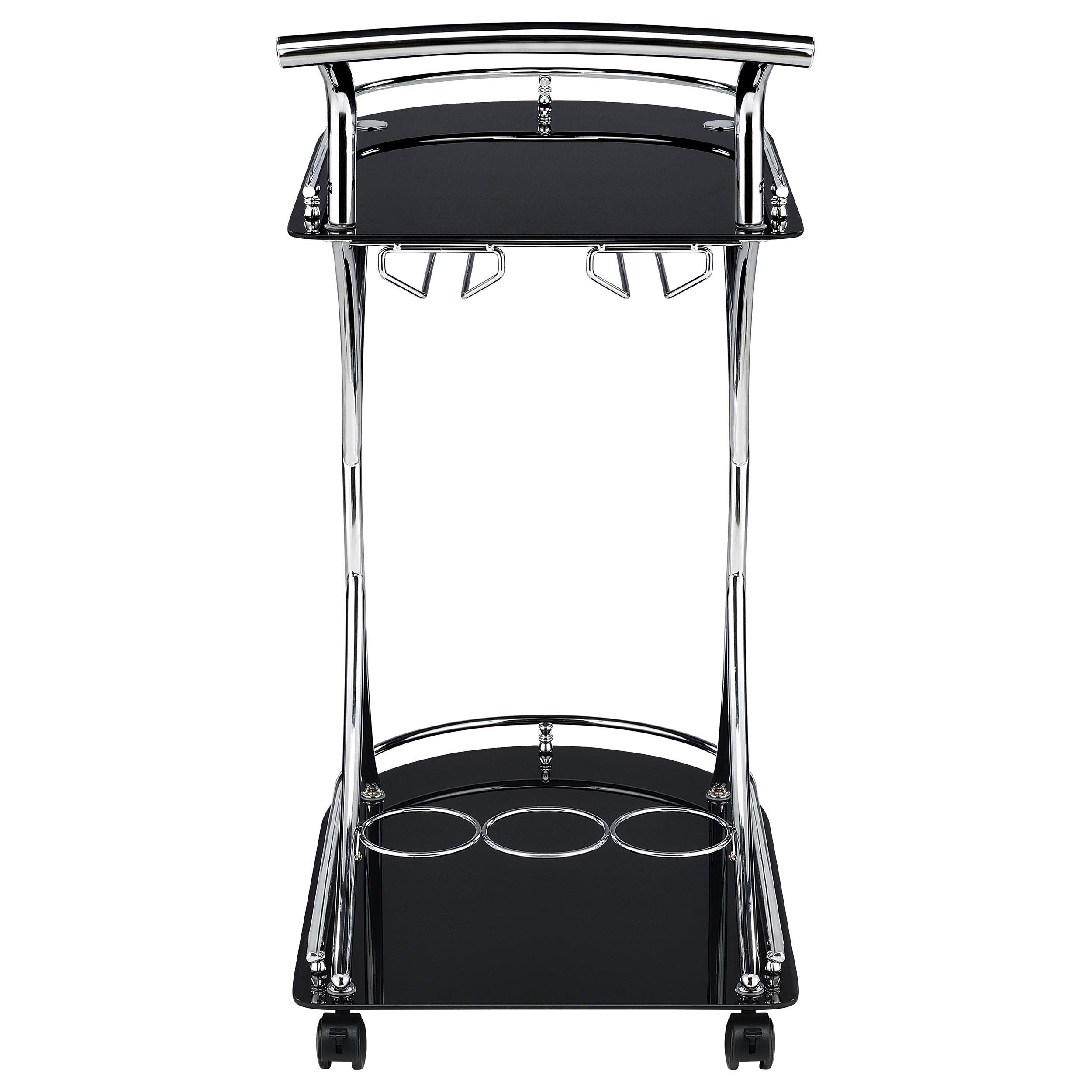 Model: 910001 | Coaster Elfman 2-tier Glass Shelf Metal Bar Cart Black and Chrome