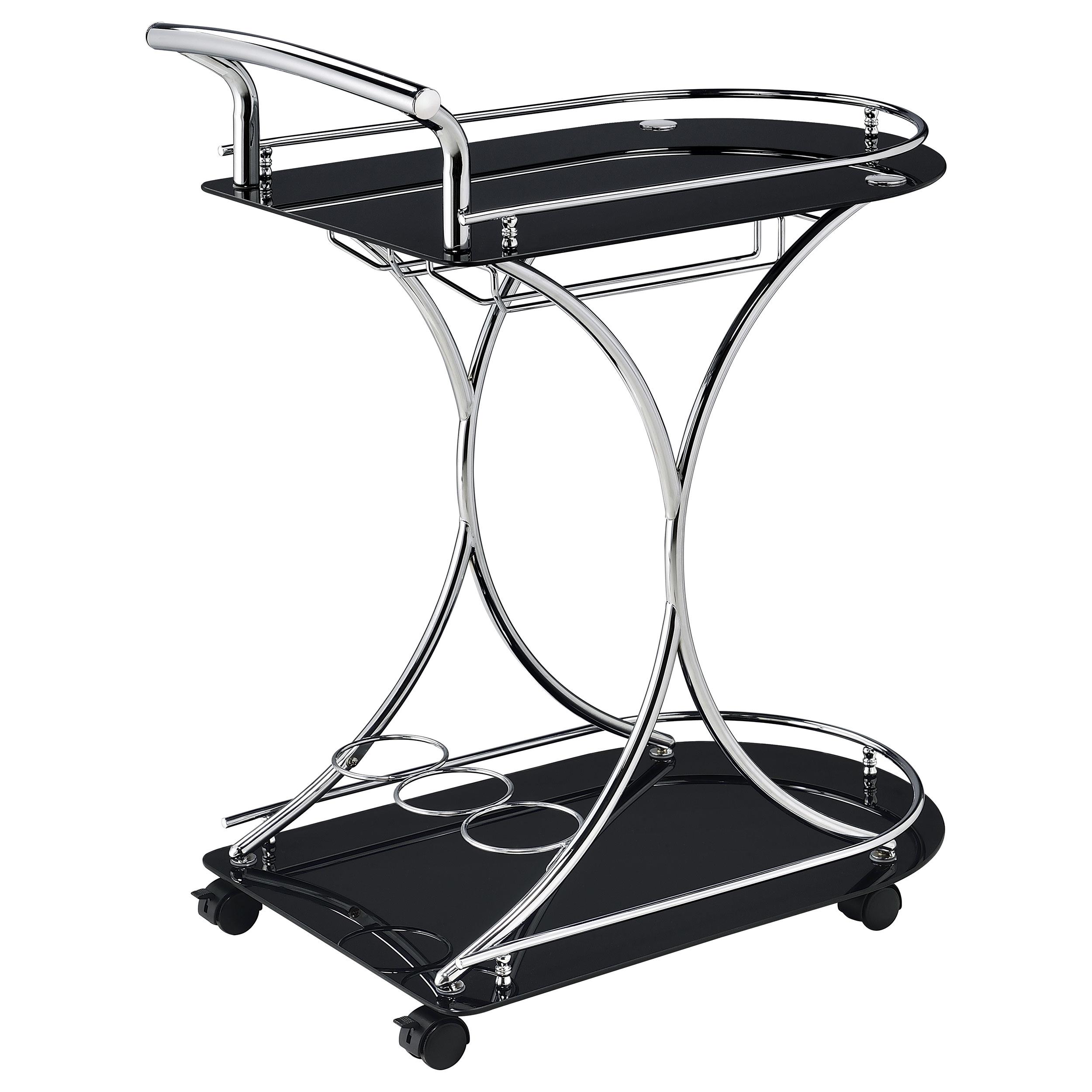 Model: 910001 | Coaster Elfman 2-tier Glass Shelf Metal Bar Cart Black and Chrome