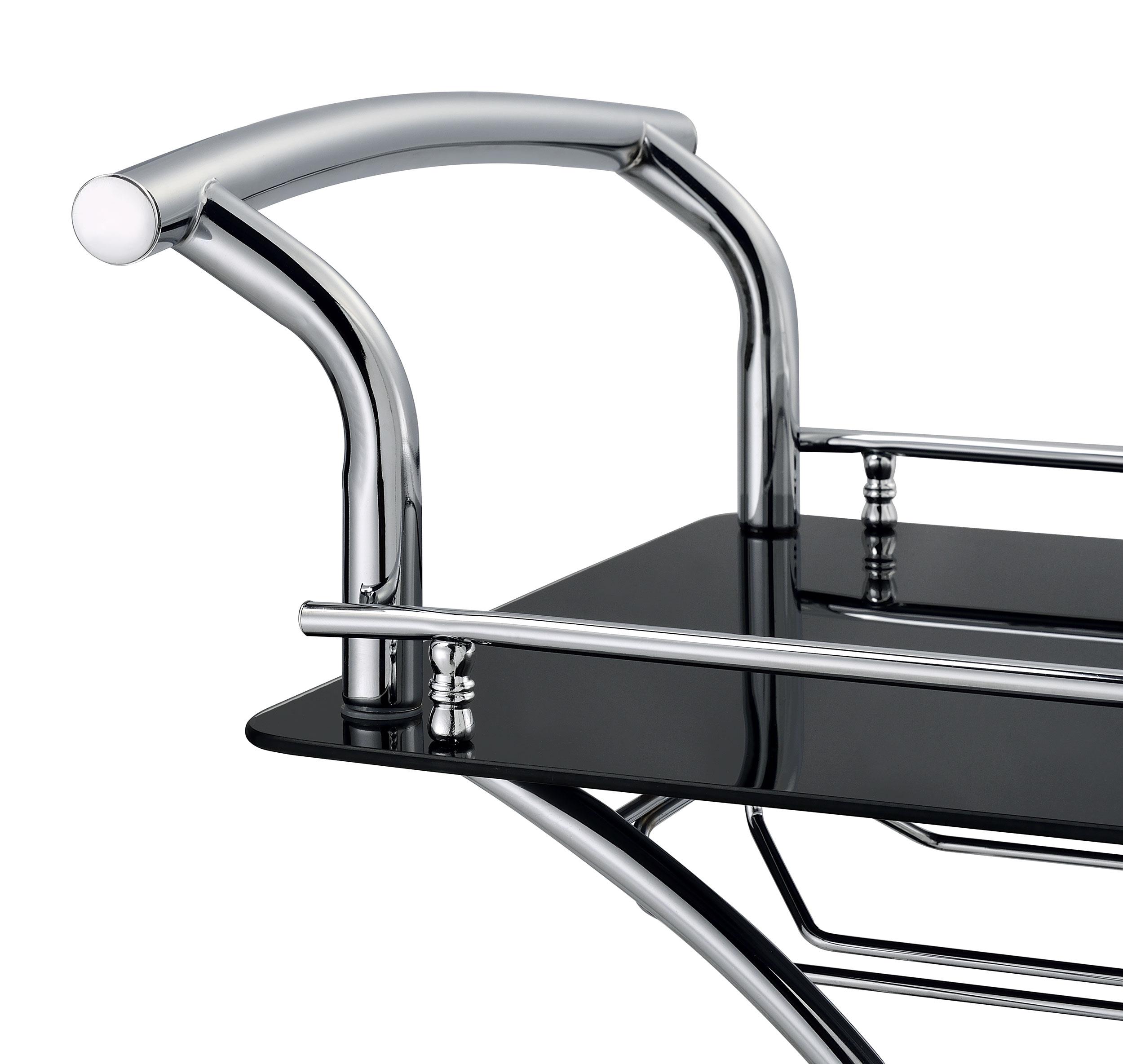 Model: 910001 | Coaster Elfman 2-tier Glass Shelf Metal Bar Cart Black and Chrome