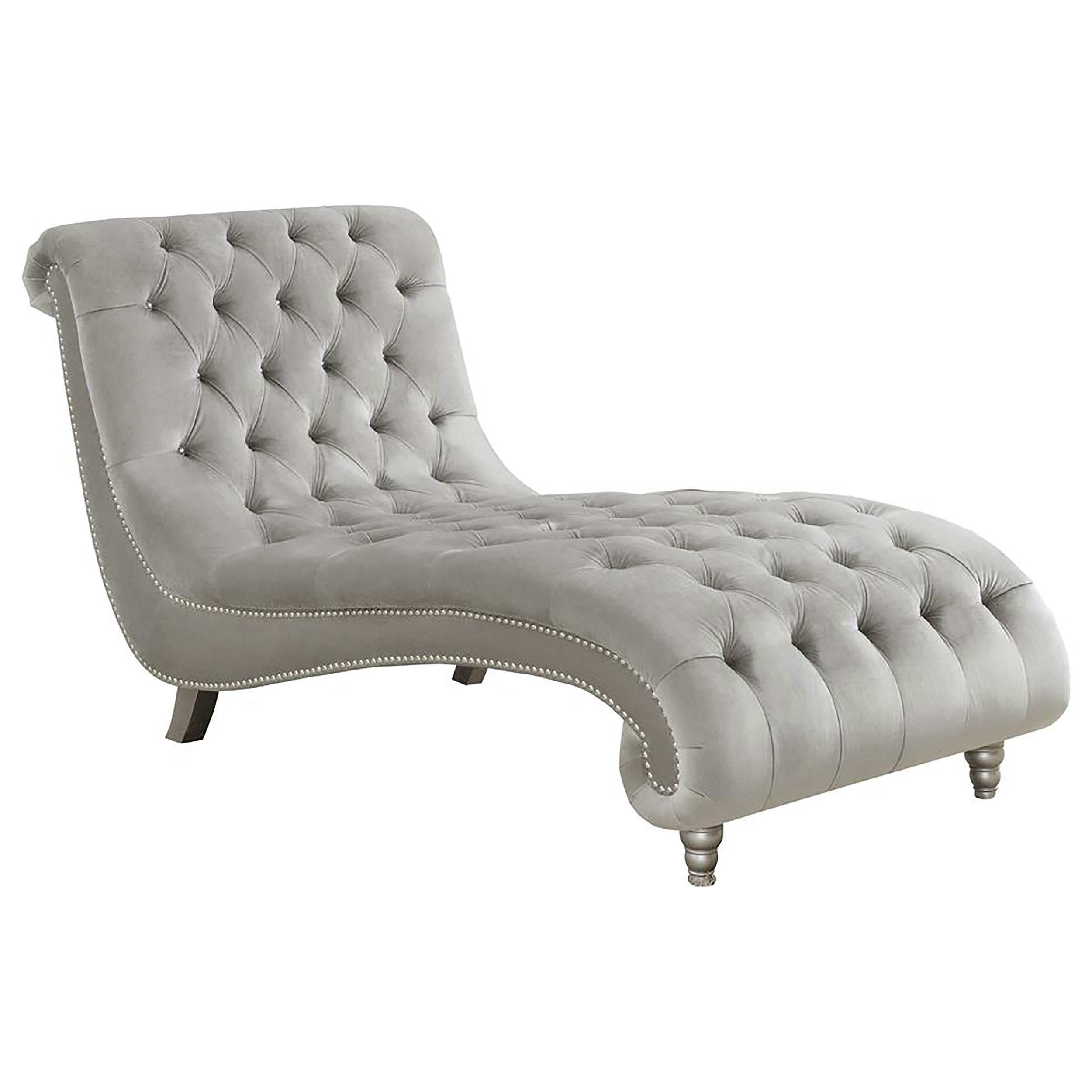 Coaster Lydia Velvet Upholstered Tufted Chaise Grey