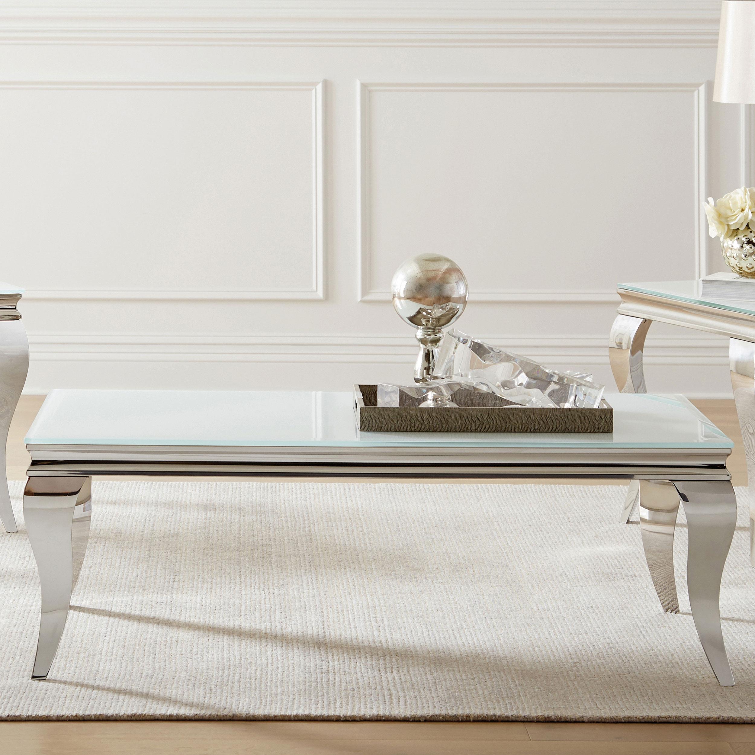 Model: 707768 | Coaster Carone Rectangular Glass Top Coffee Table White and Chrome