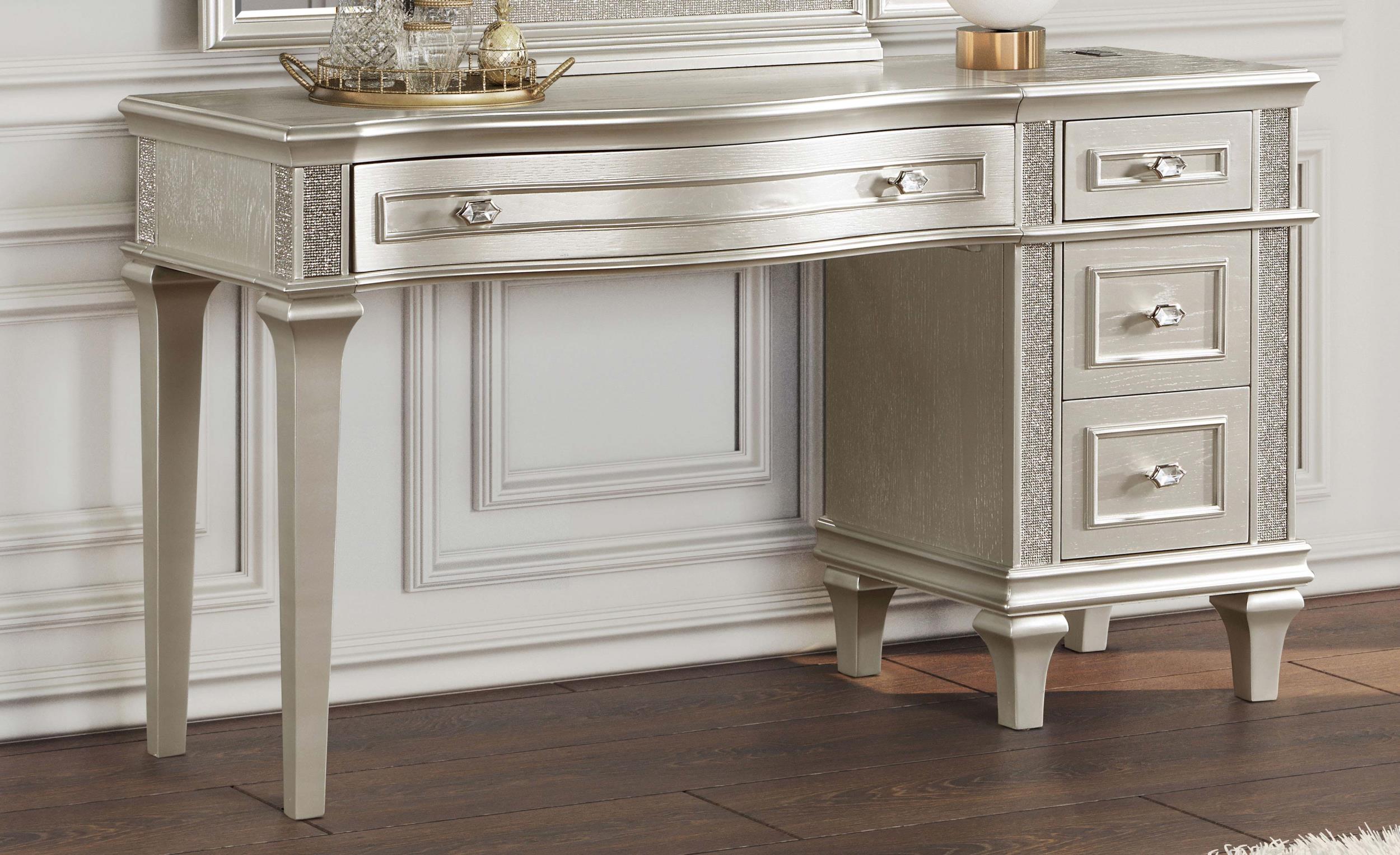 Model: 223397 | Coaster Evangeline 4-drawer Vanity Desk Makeup Table Silver Oak