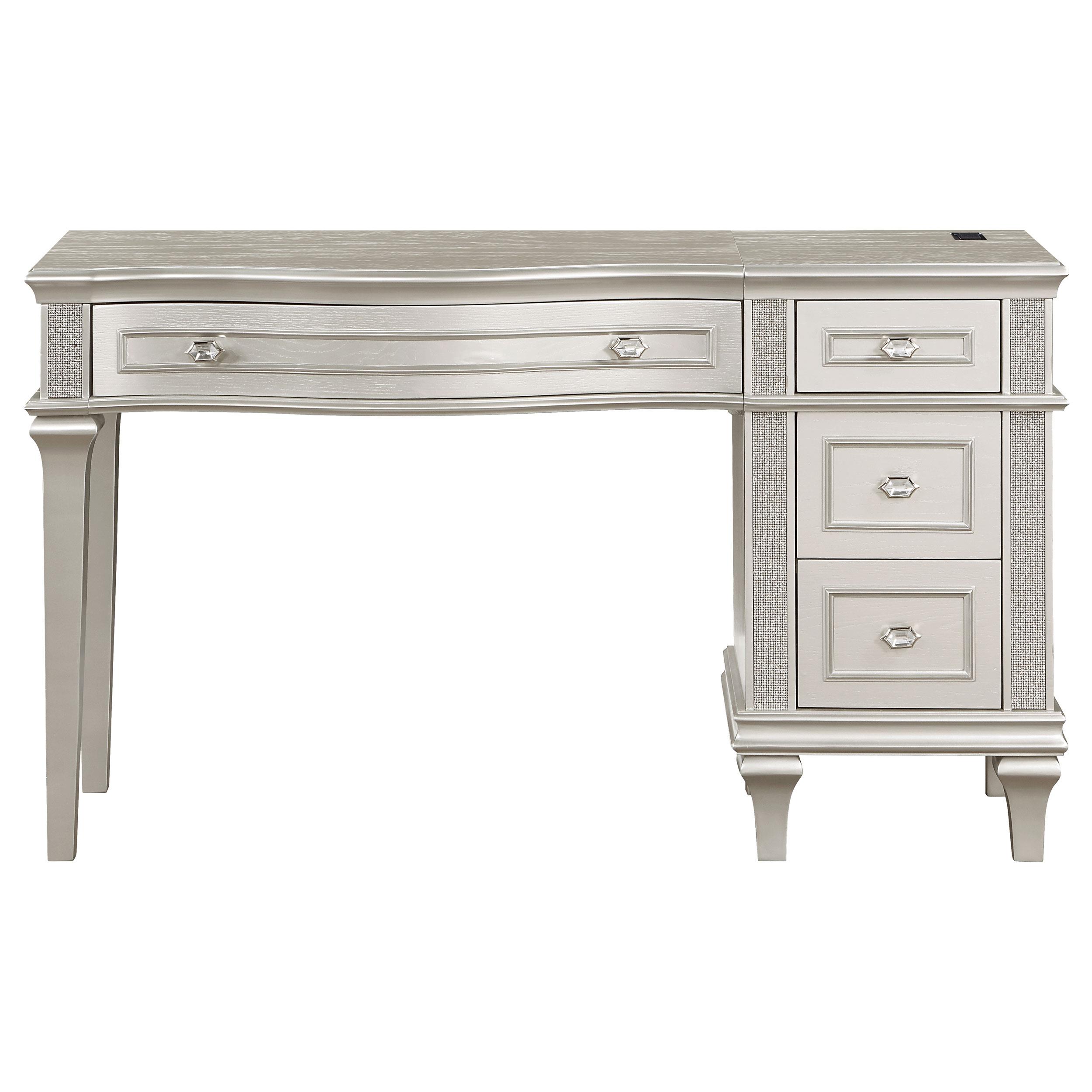 Model: 223397 | Coaster Evangeline 4-drawer Vanity Desk Makeup Table Silver Oak