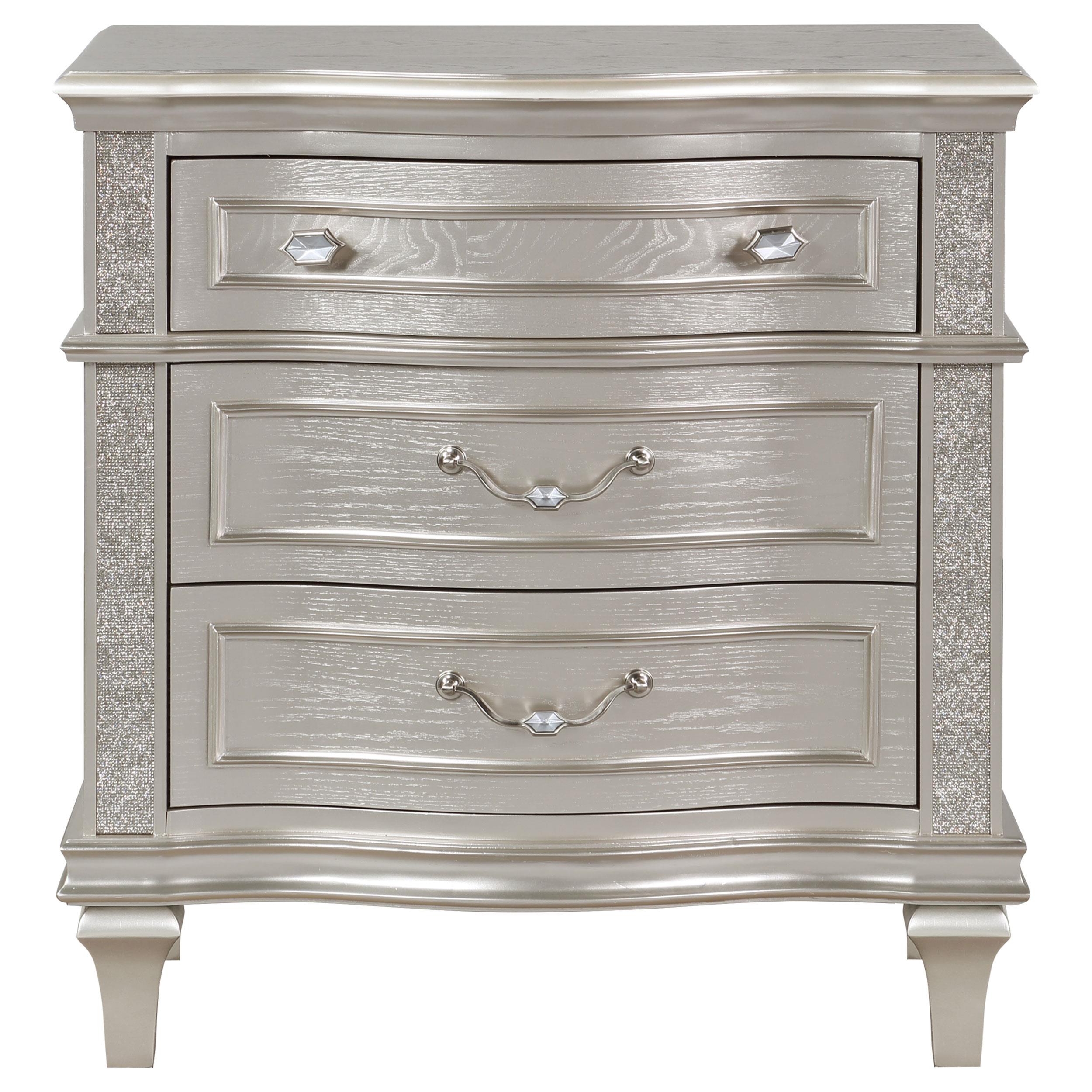 Model: 223392 | Coaster Evangeline 3-drawer Nightstand Silver Oak