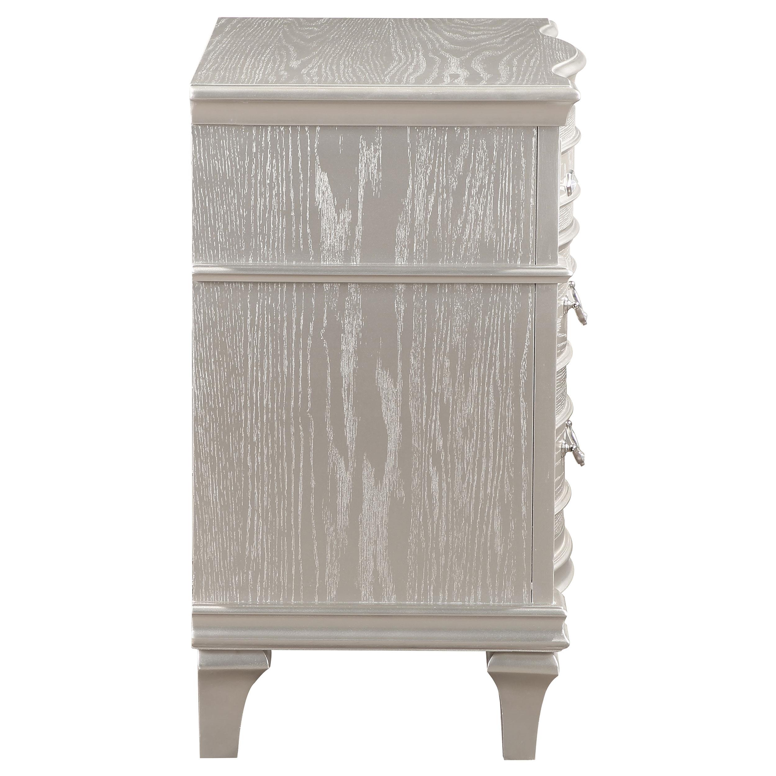 Model: 223392 | Coaster Evangeline 3-drawer Nightstand Silver Oak