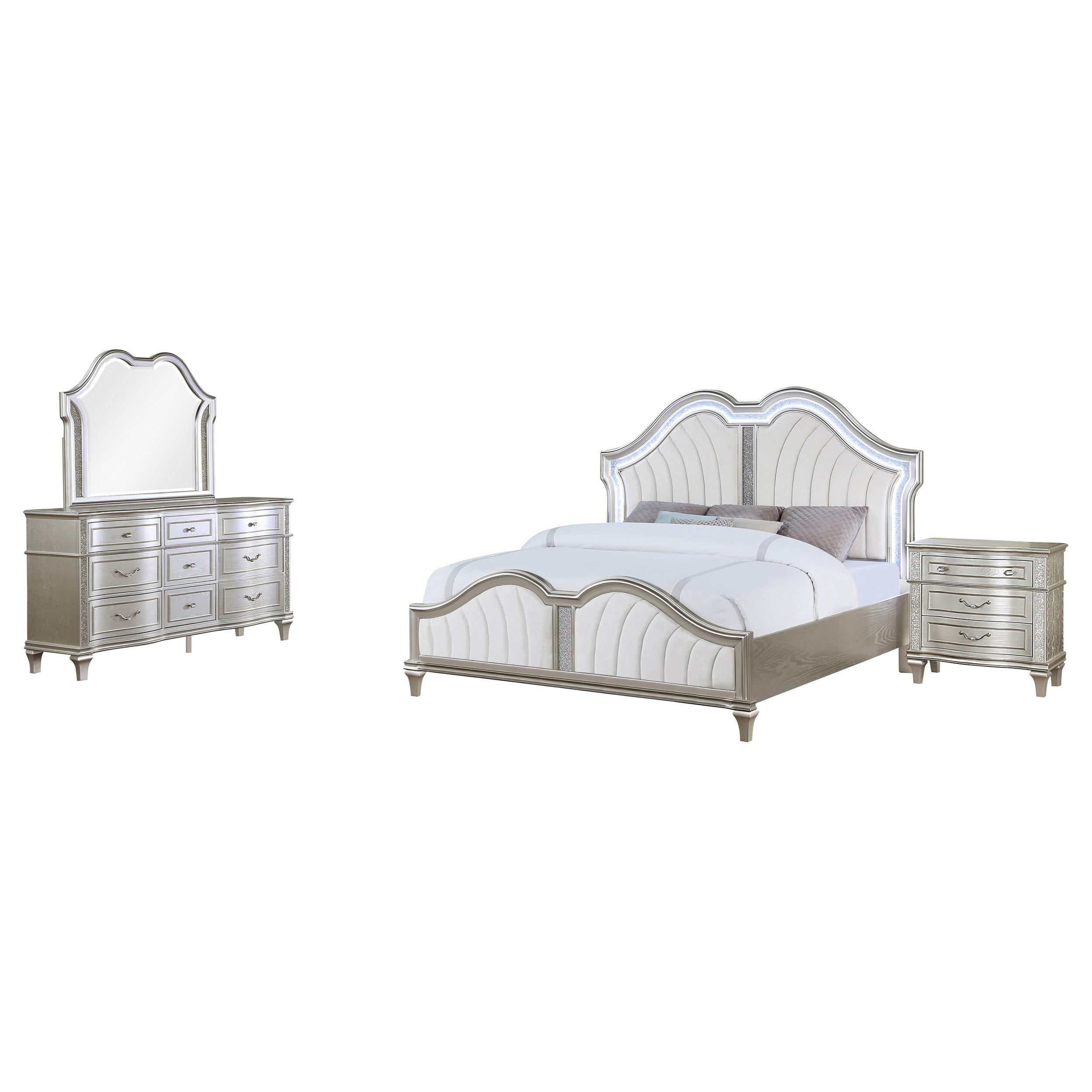 Model: 223391KW-S4 | Coaster Evangeline 4-piece California King Bedroom Set Silver Oak