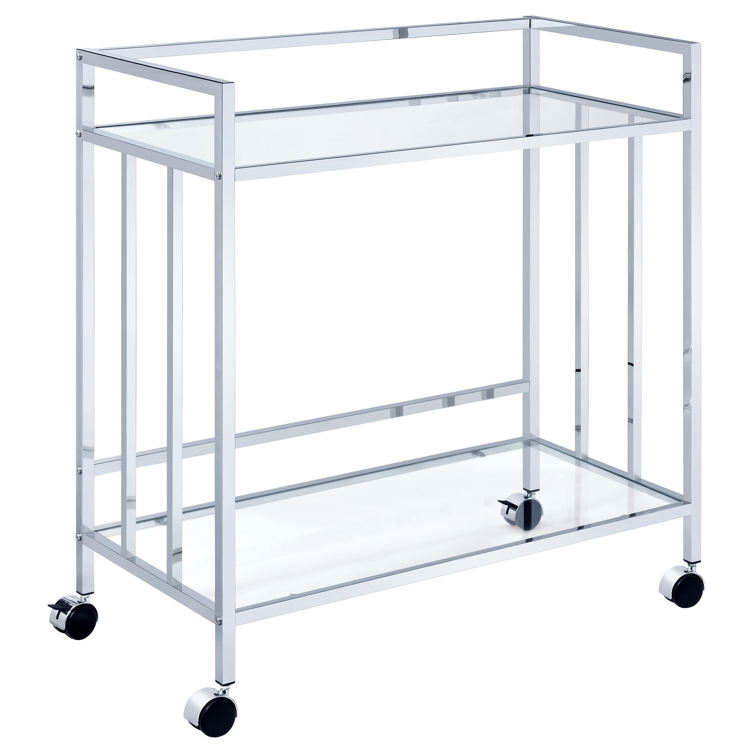 Coaster Cara 2-tier Rectangular Glass Shelf Metal Bar Cart Chrome