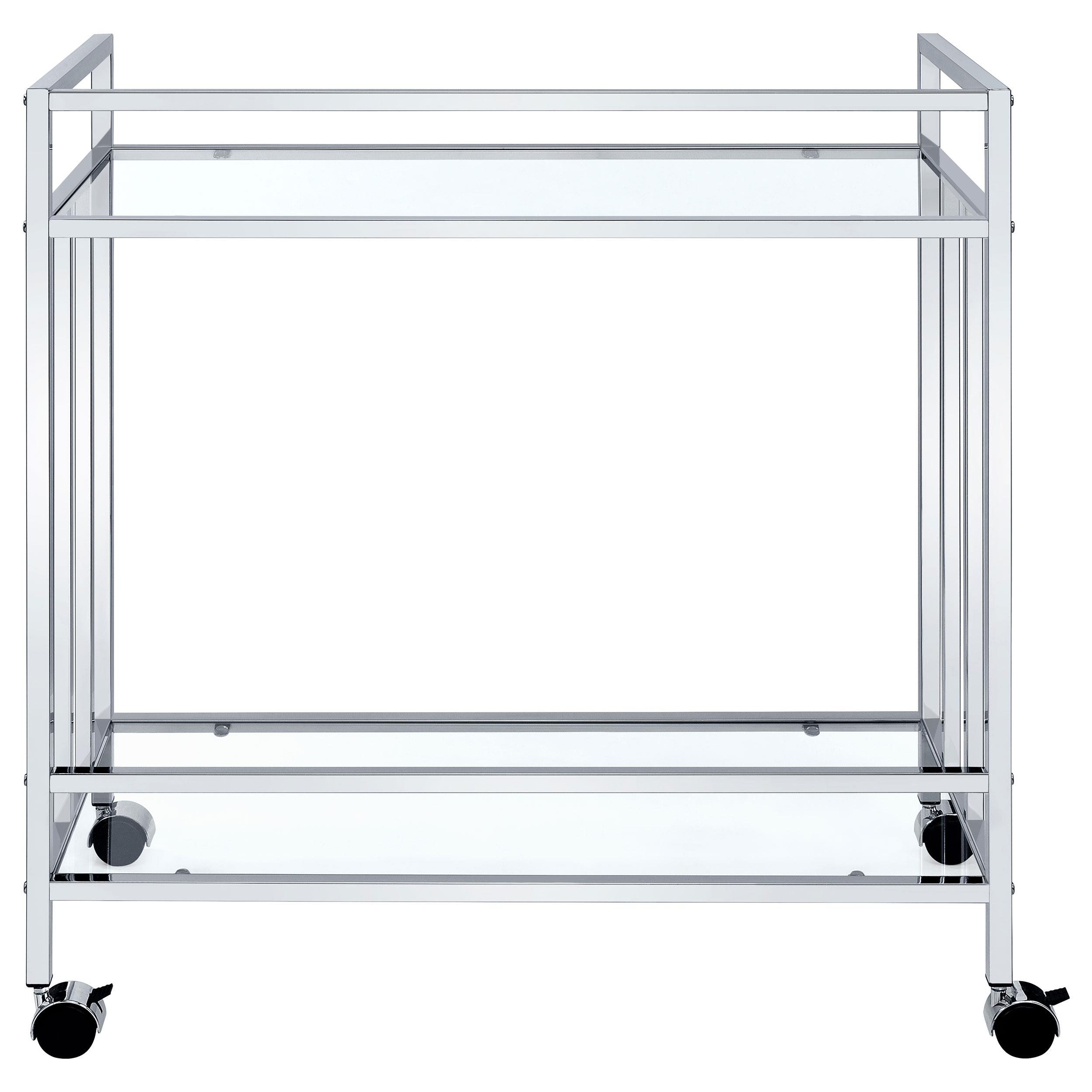 Model: 181382 | Coaster Cara 2-tier Rectangular Glass Shelf Metal Bar Cart Chrome