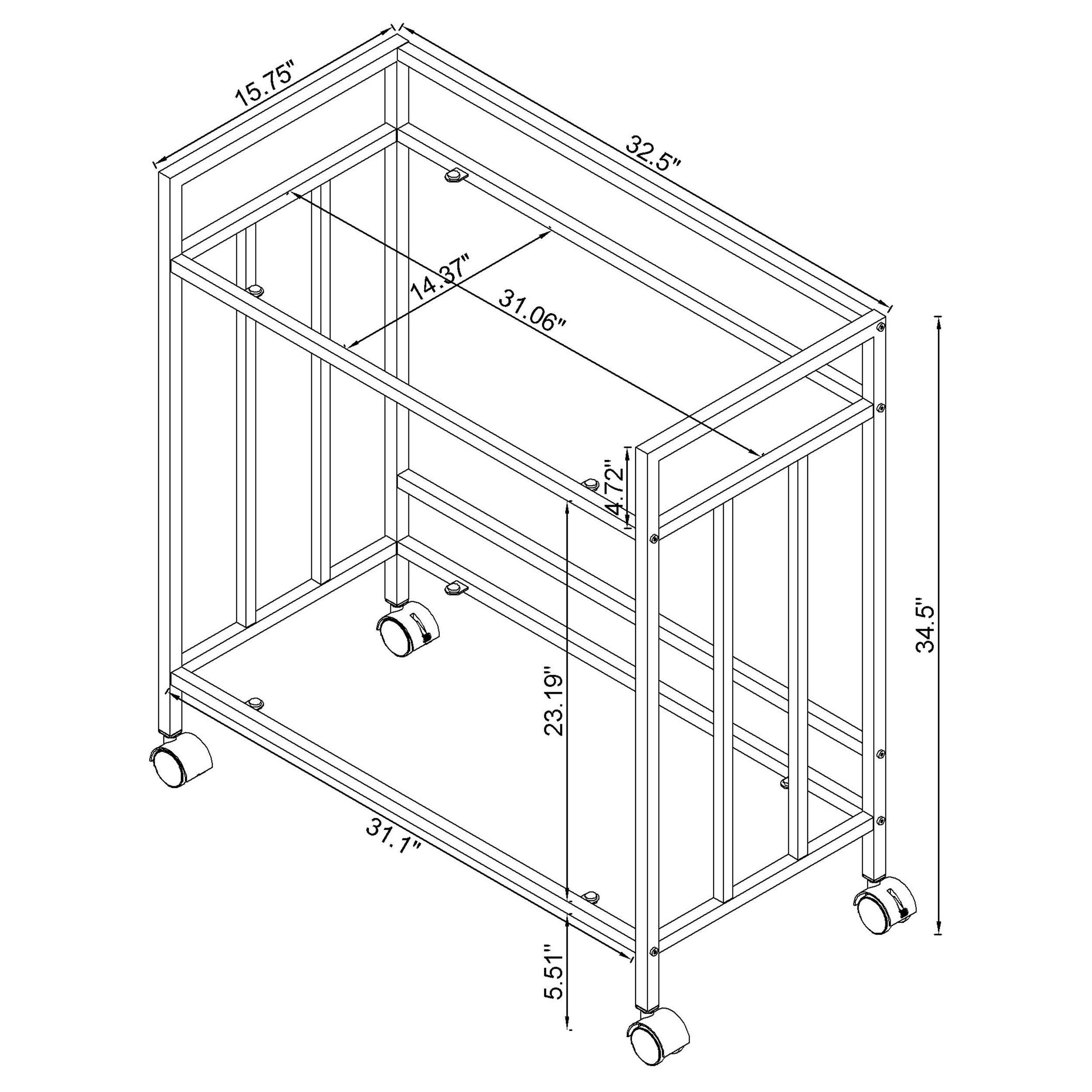 Model: 181382 | Coaster Cara 2-tier Rectangular Glass Shelf Metal Bar Cart Chrome