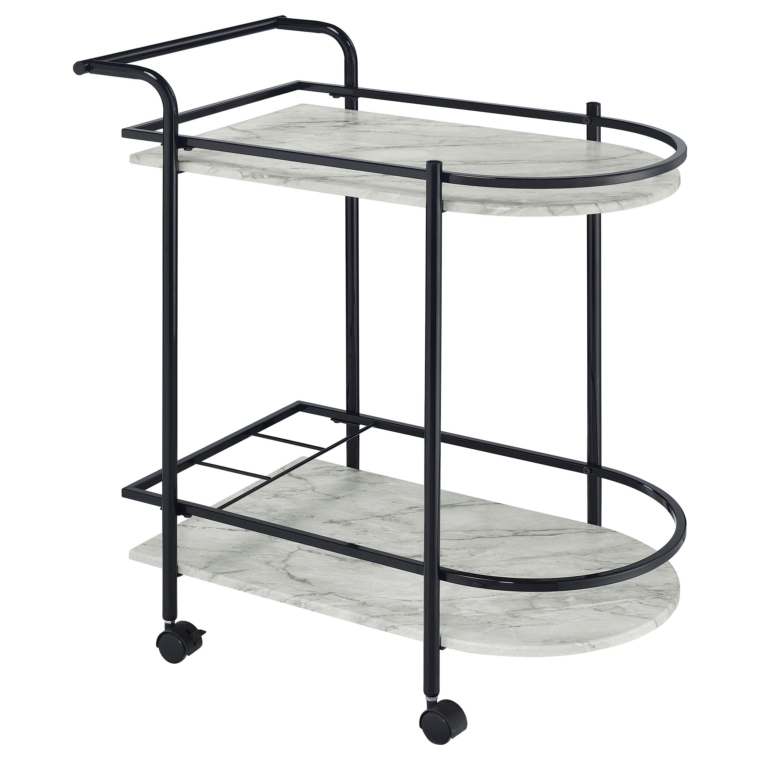 Coaster Desiree 2-tier Faux Marble Shelf Metal Bar Cart Black