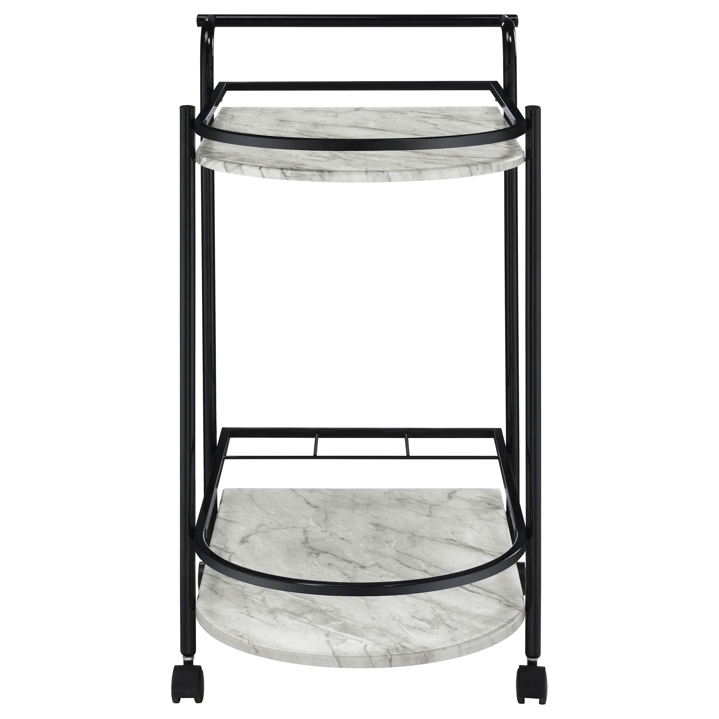 Model: 181376 | Coaster Desiree 2-tier Faux Marble Shelf Metal Bar Cart Black
