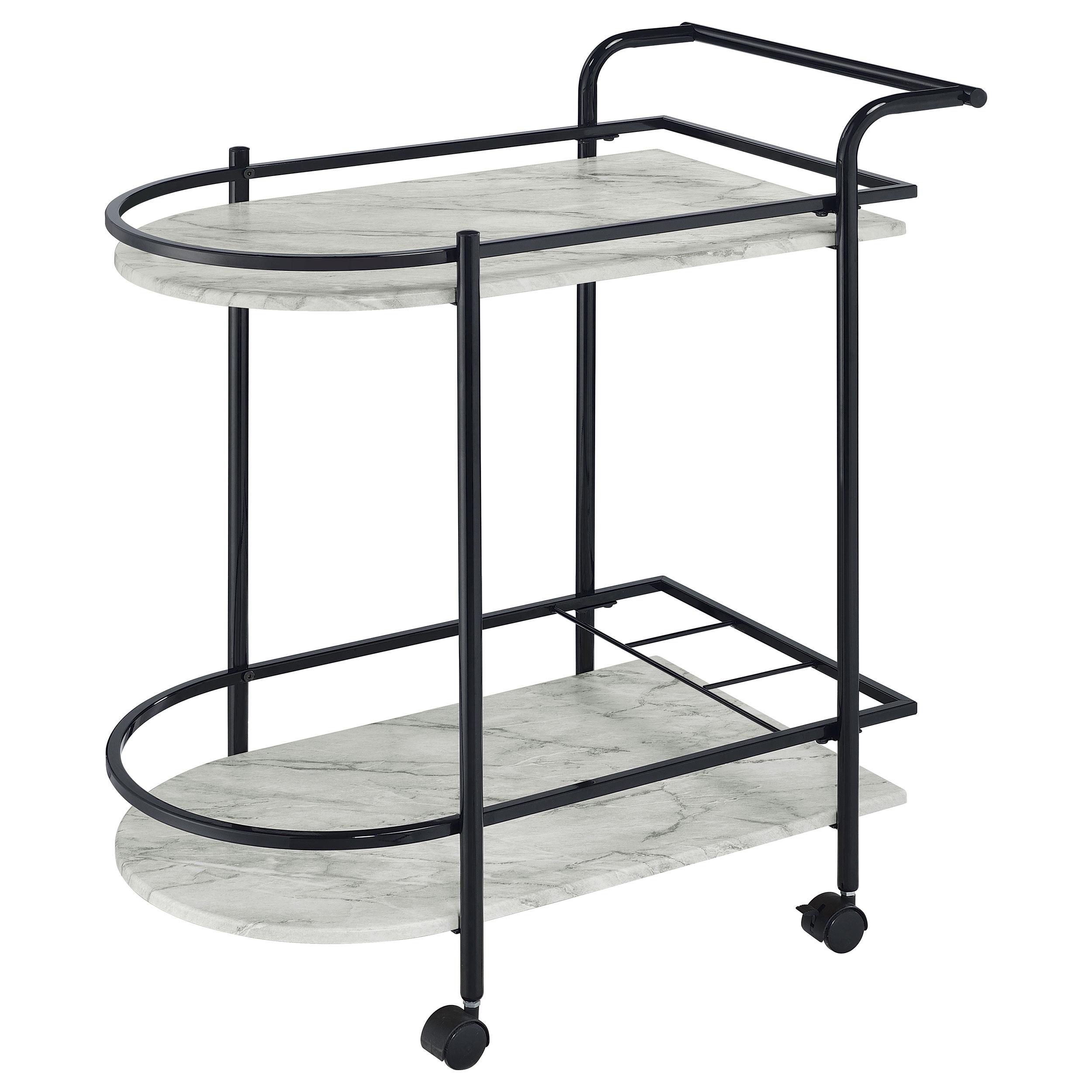 Model: 181376 | Coaster Desiree 2-tier Faux Marble Shelf Metal Bar Cart Black