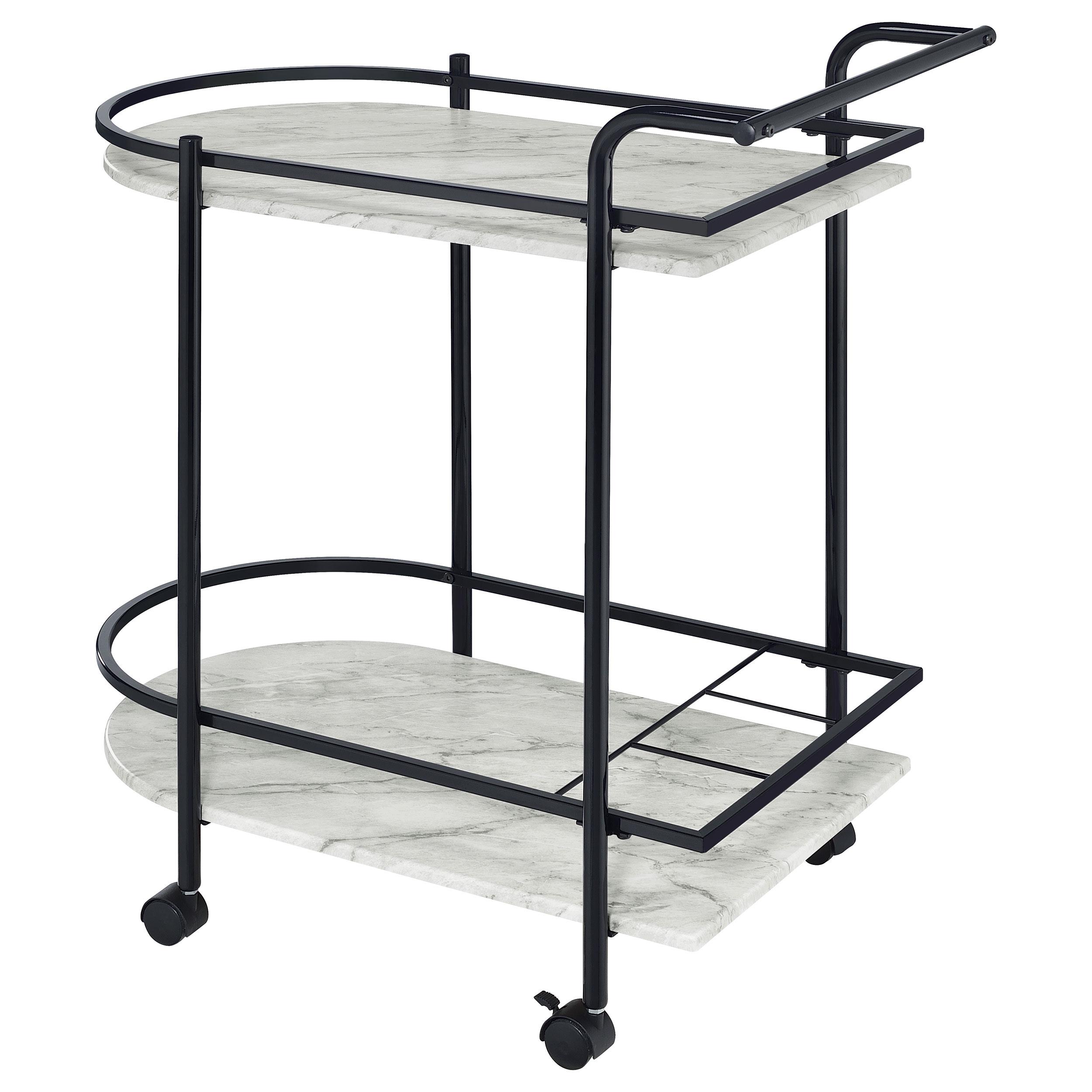 Model: 181376 | Coaster Desiree 2-tier Faux Marble Shelf Metal Bar Cart Black