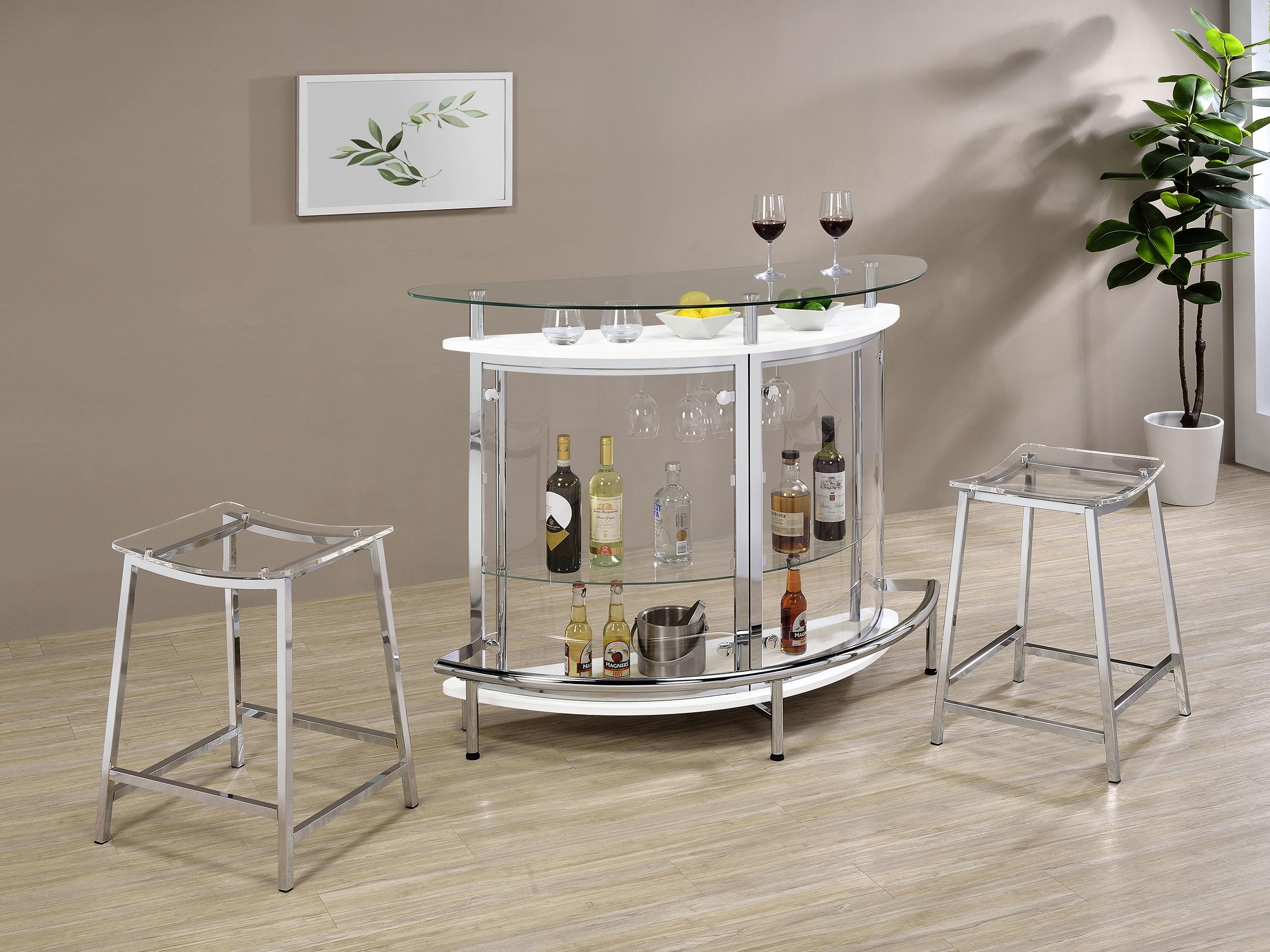 Model: 101066 | Coaster Amarillo Freestanding Glass Top Home Bar Wine Cabinet White