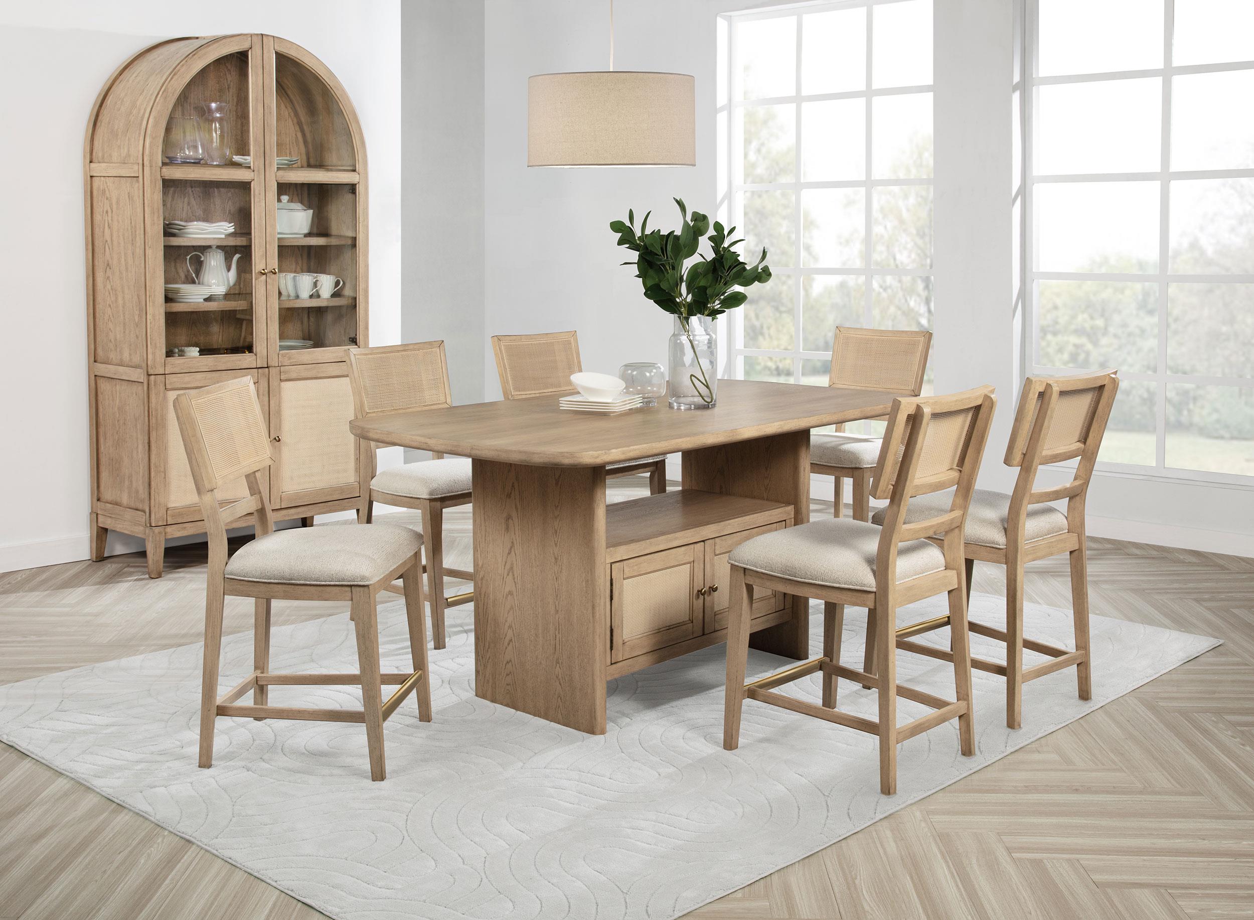 Model: 109388 | Coaster Kailani Cane Counter Height Storage Dining Table Beige Oak