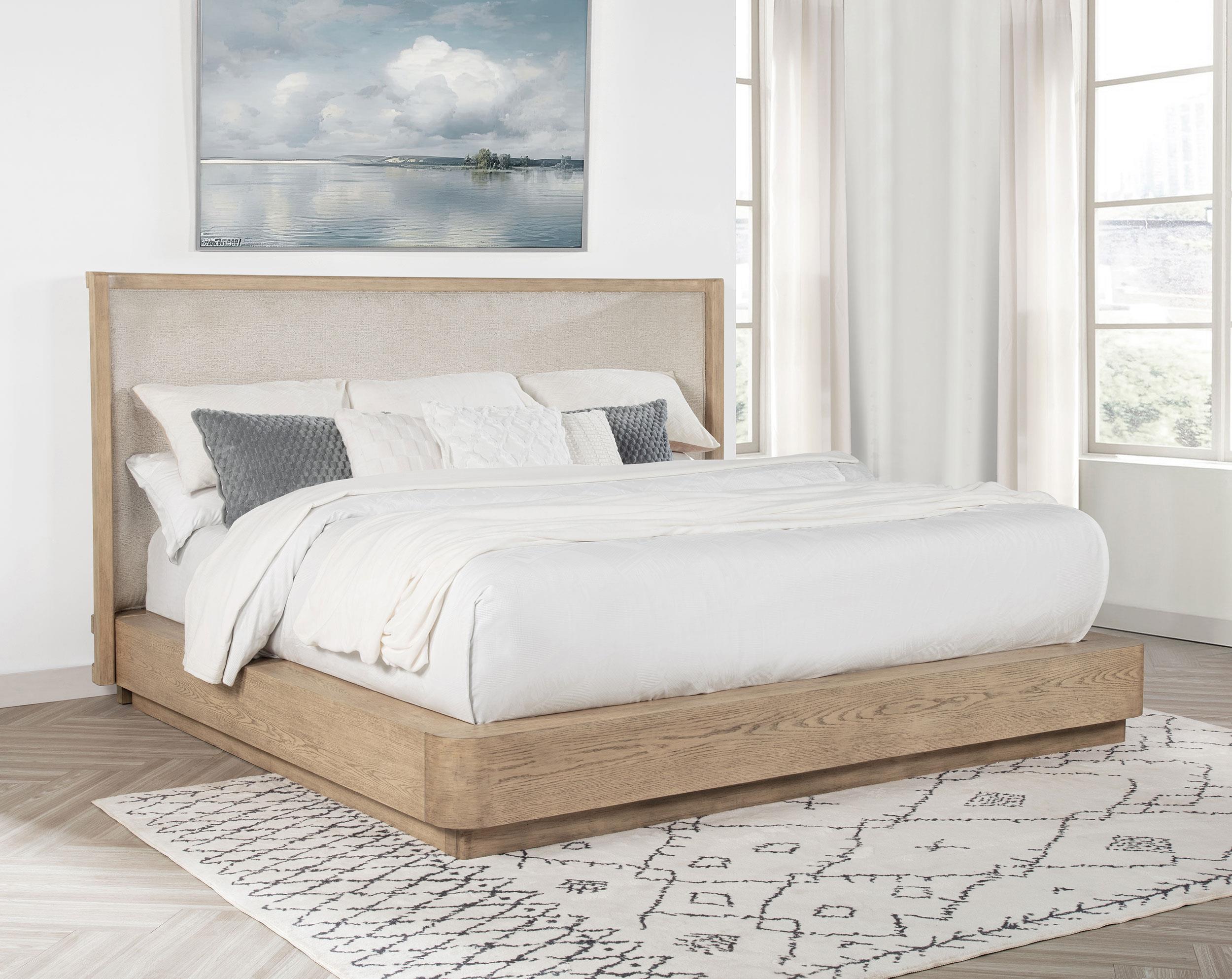 Model: 225041KW | Coaster Kailani 49-inch California King Wingback Bed Beige Oak