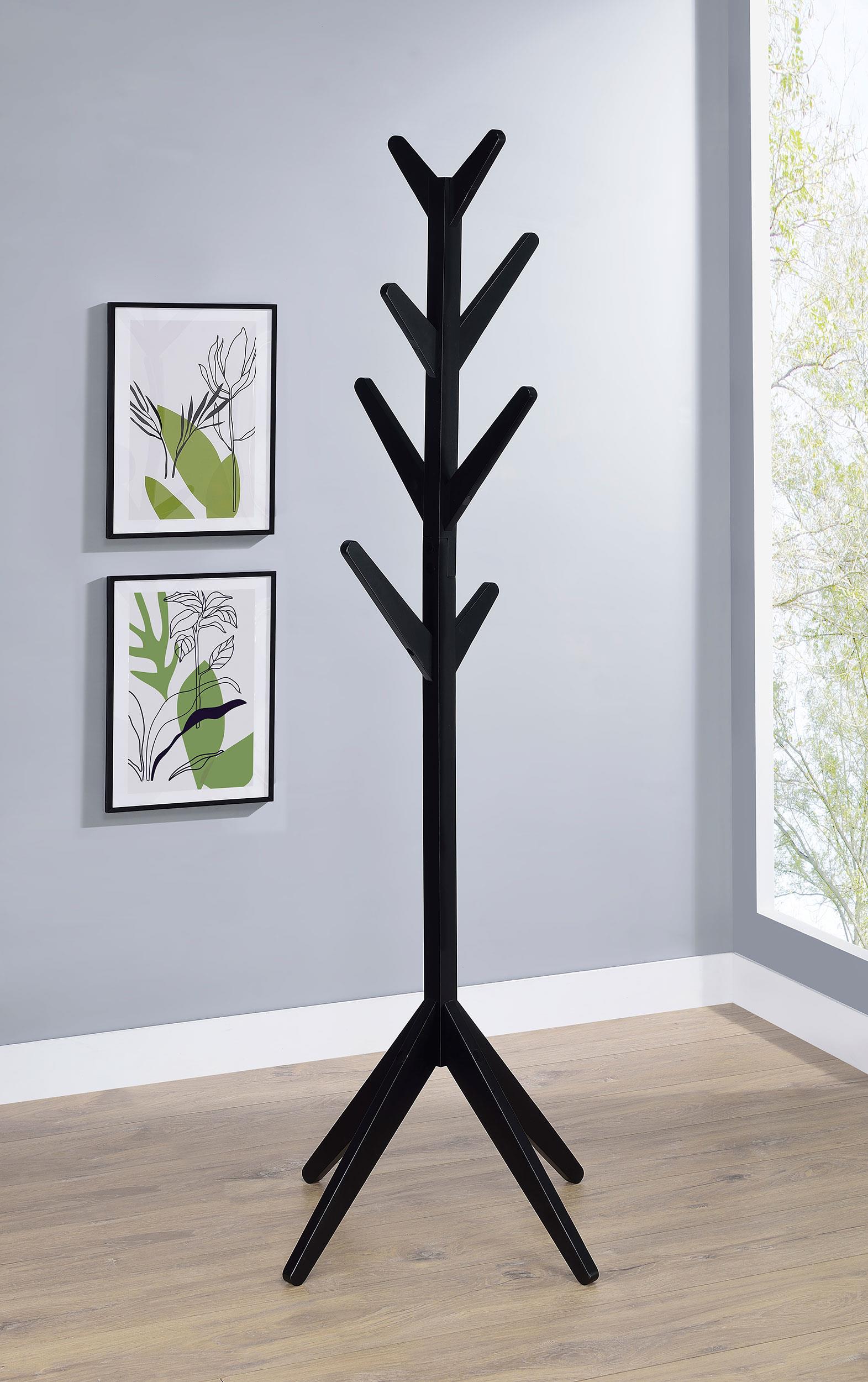 Model: 983272 | Coaster Margaret Solid Wood Coat Rack Clothing Hanger Black