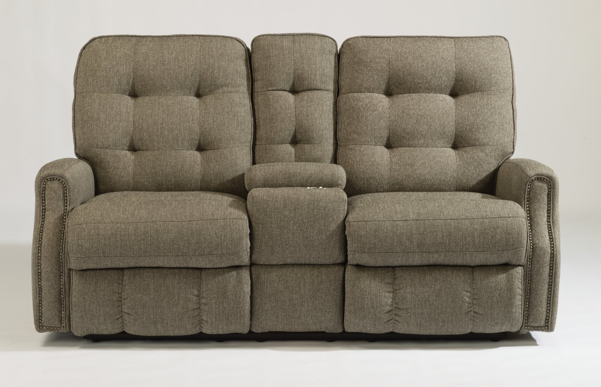 Flexsteel 388160H Devon Leather Power Reclining Loveseat with Power Headrests and Nailhead