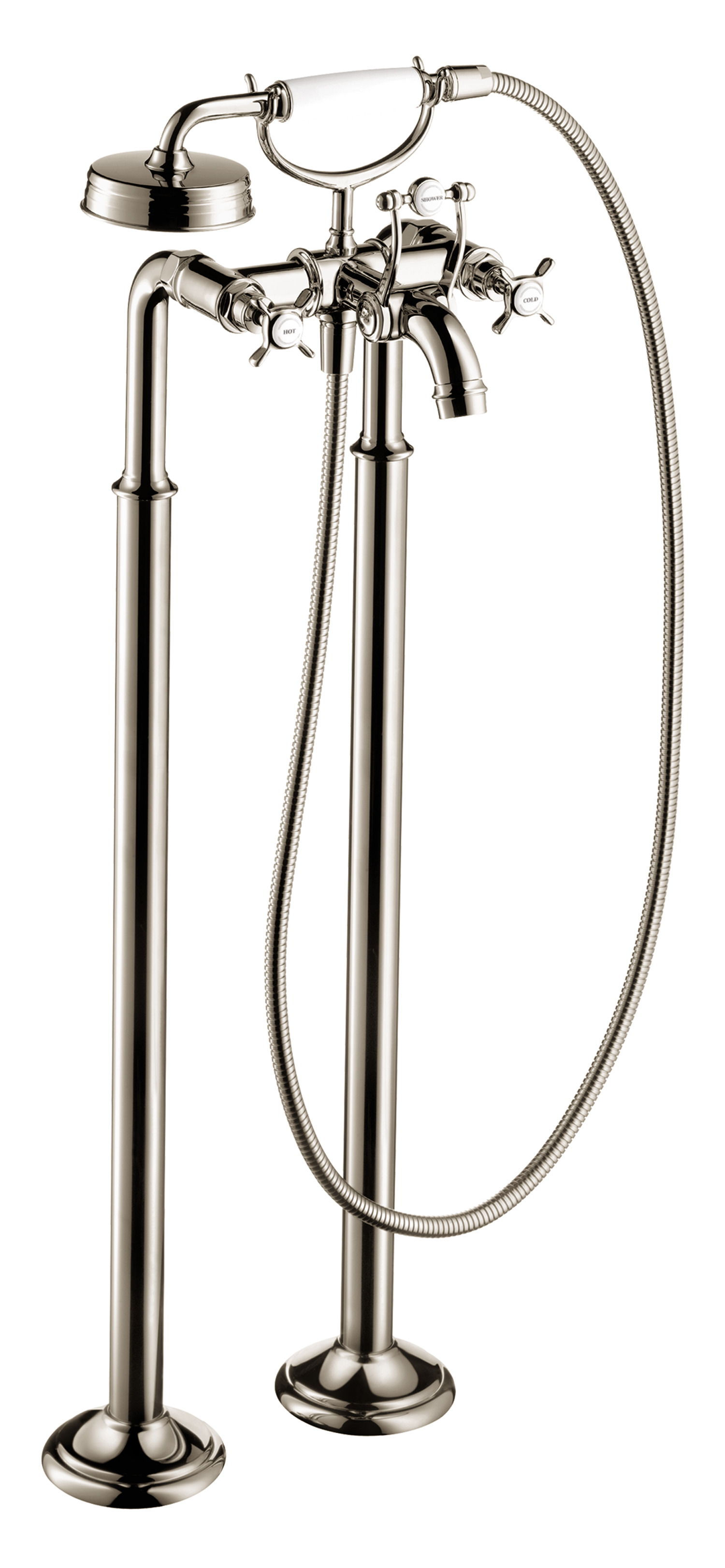 Axor Montreux 2-Handle Freestanding Tub Filler Trim with Cross Handles and 2.0 GPM Handshower in Polished Nickel