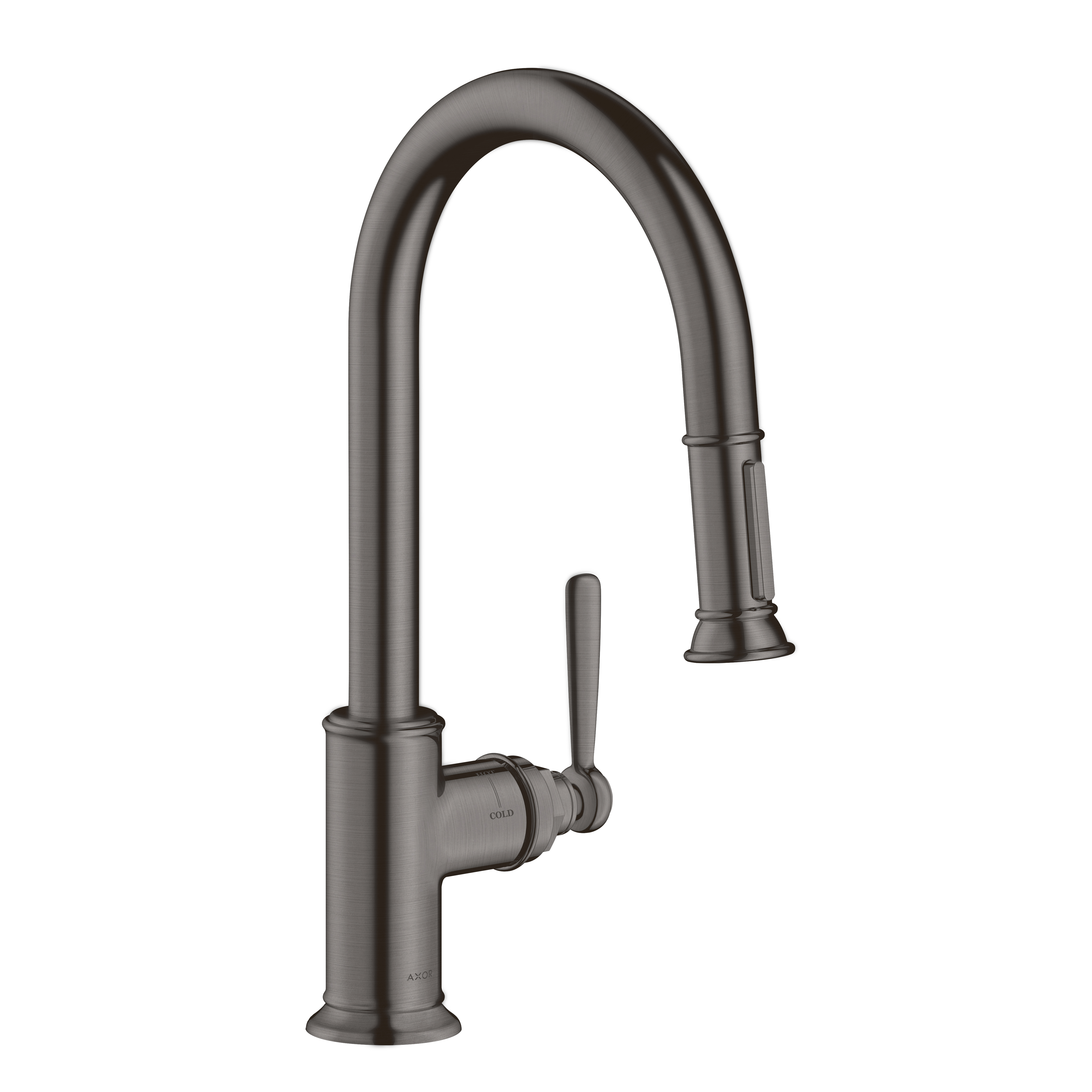 Axor Montreux HighArc Kitchen Faucet 2-Spray Pull-Down, 1.75 GPM in Brushed Black Chrome