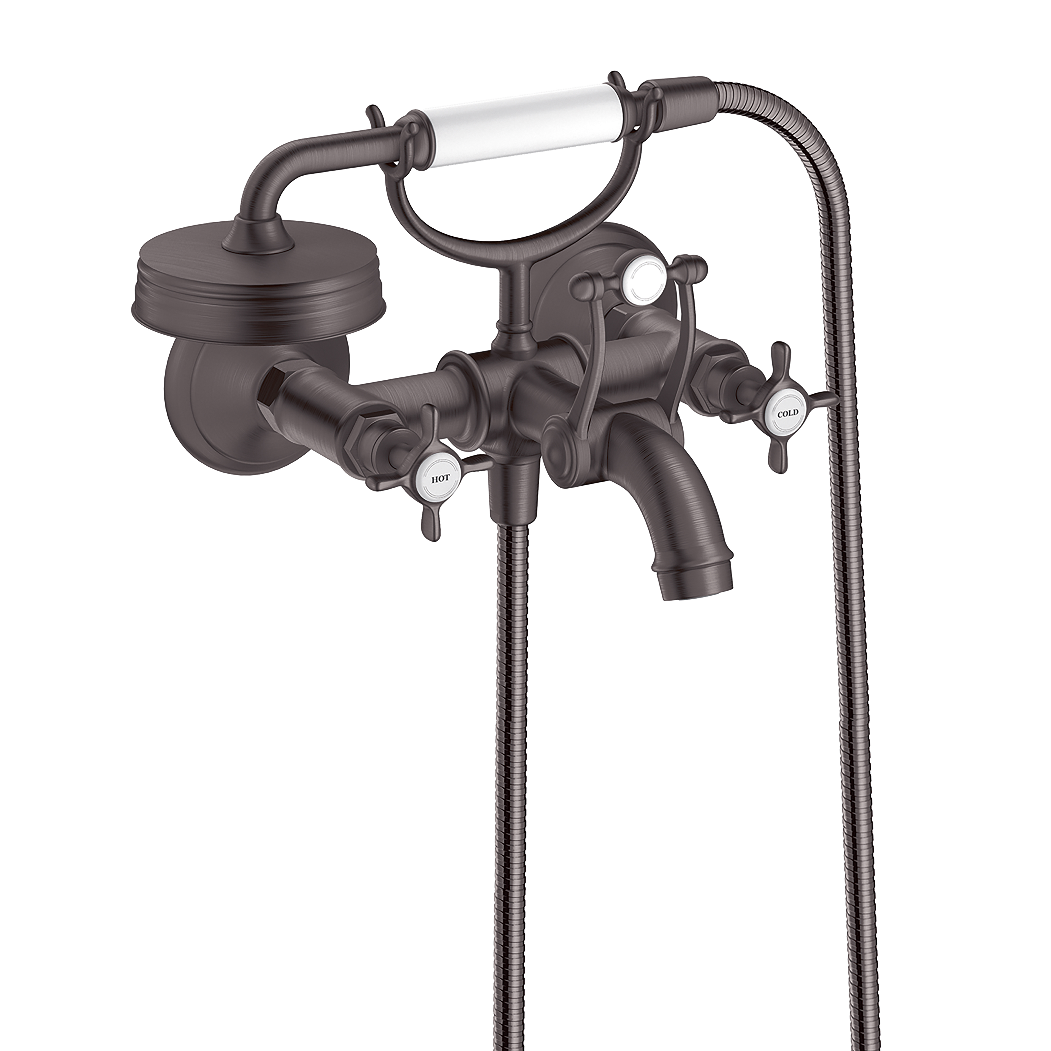 Axor Montreux 2-Handle Wall-Mounted Tub Filler with Cross Handles and 1.8 GPM Handshower in Brushed Black Chrome