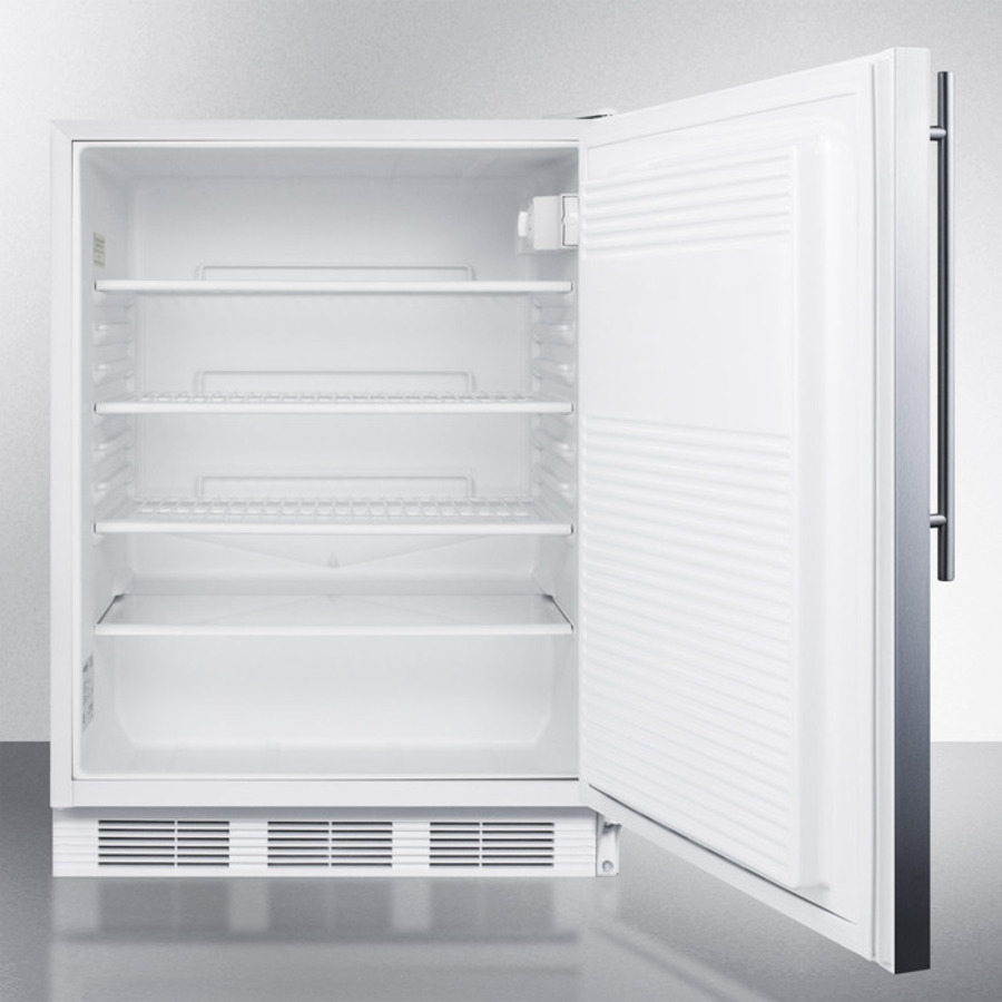 Model: AL750LBISSHV | Summit ADA compliant built-in undercounter all-refrigerator for general purpose use, auto defrost w/lock, SS wrapped door, thin handle, and white cabinet