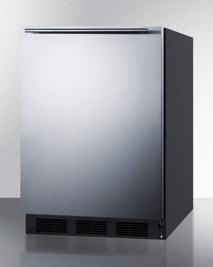 Model: FF7BSSHH | Summit Commercially listed freestanding all-refrigerator for general purpose use, auto defrost w/SS wrapped door, horizontal handle, and black cabinet