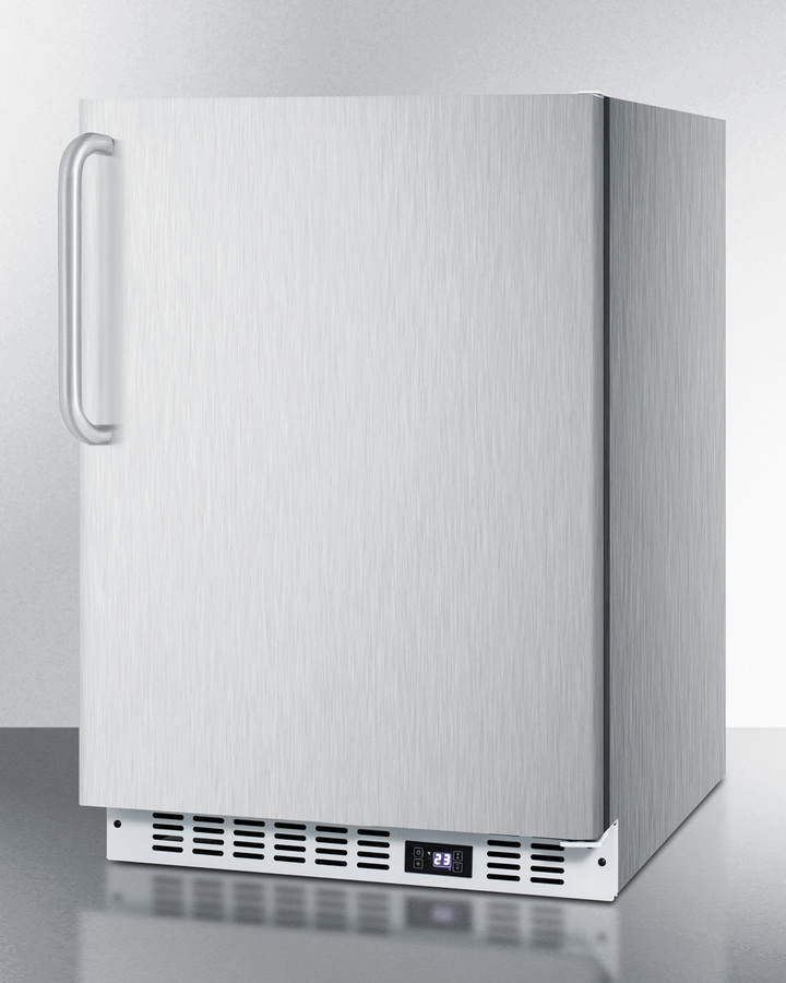 Model: SCFF52WXCSSTB | Summit Frost-free built-in undercounter all-freezer for residential or commercial use, with stainless steel wrapped exterior and towel bar handle