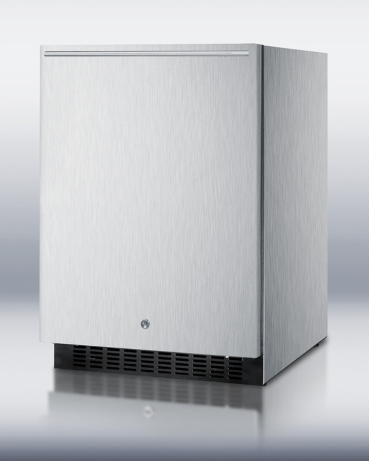 Summit Indoor/outdoor beverage center for built-in use, with lock, digital thermostat, complete stainless steel exterior, and horizontal handle