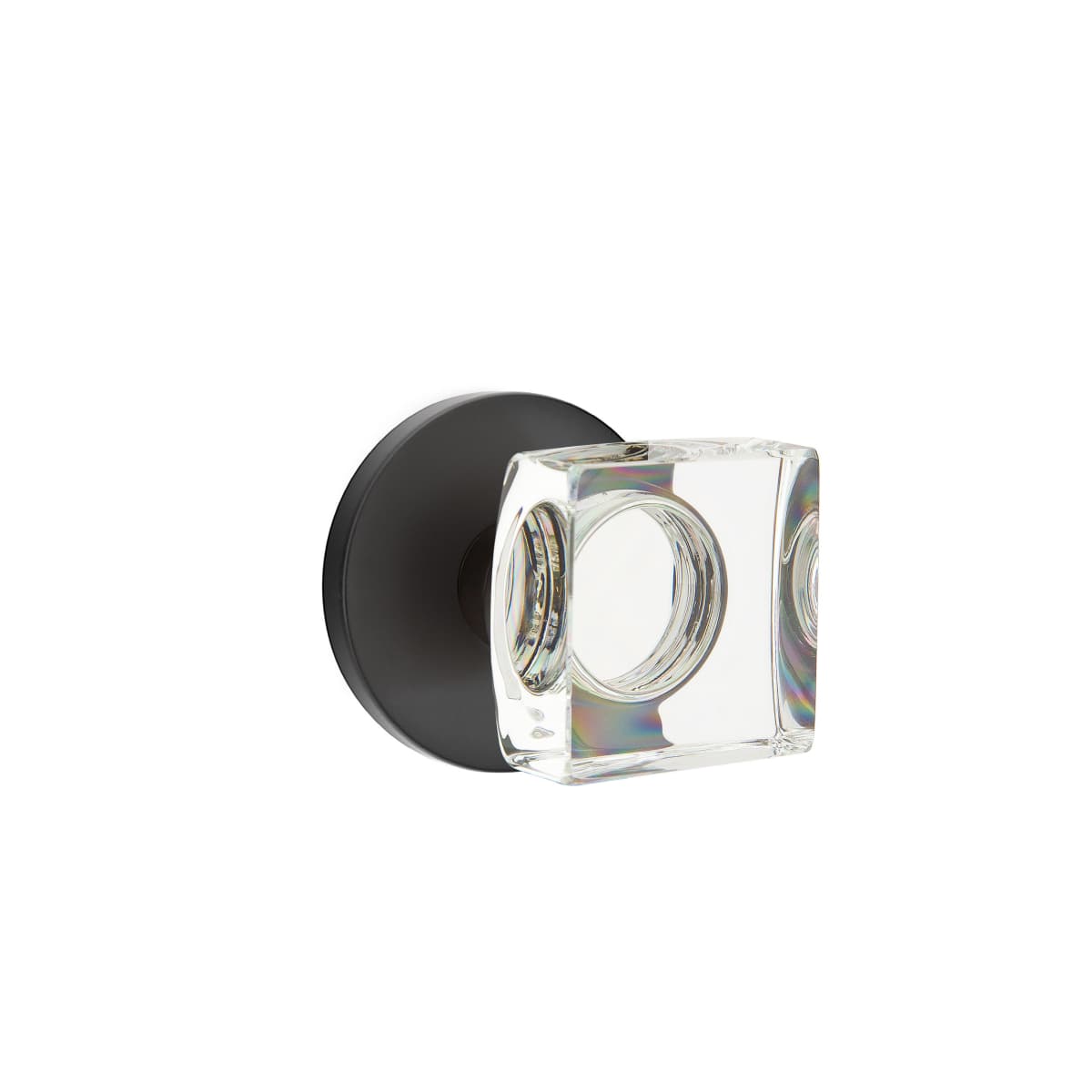Emtek Modern Square Crystal Privacy Door Knobset with Brass Rosette with CF Mechanism