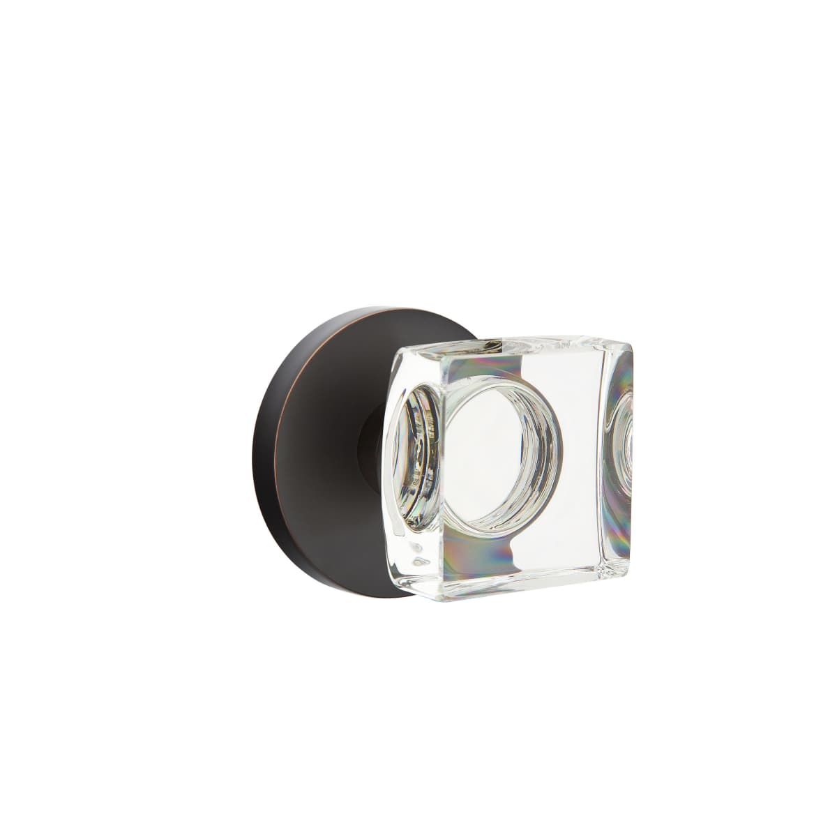 Emtek Modern Square Crystal Privacy Door Knobset with Brass Rosette with CF Mechanism