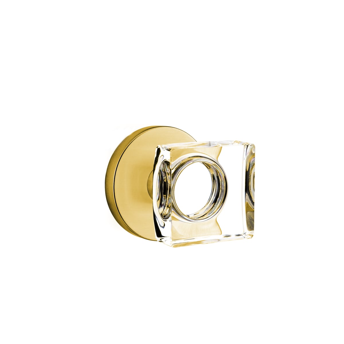 Emtek Modern Square Crystal Privacy Door Knobset with Brass Rosette with CF Mechanism