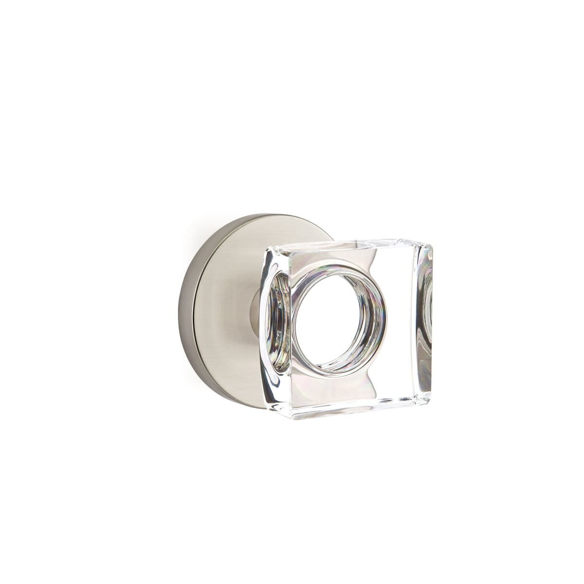 Emtek Modern Square Crystal Privacy Door Knobset with Brass Rosette with CF Mechanism