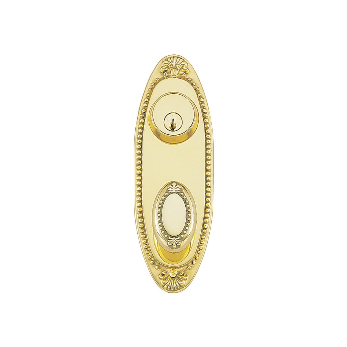Emtek 3-5/8" Center to Center Oval Beaded Sideplate Designer Brass Single Cylinder Entry Set