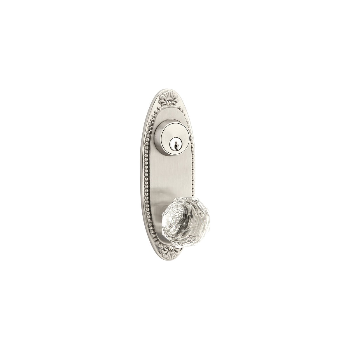 Emtek 3-5/8" Center to Center Oval Beaded Sideplate Designer Brass Single Cylinder Entry Set