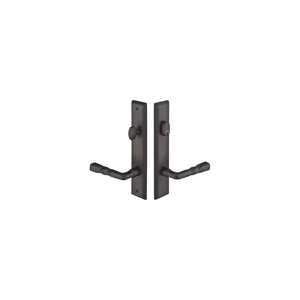 Emtek Sandcast Bronze Door Configuration 3 Inactive Multi Point Narrow Trim Lever Set with American Cylinder Above Handle