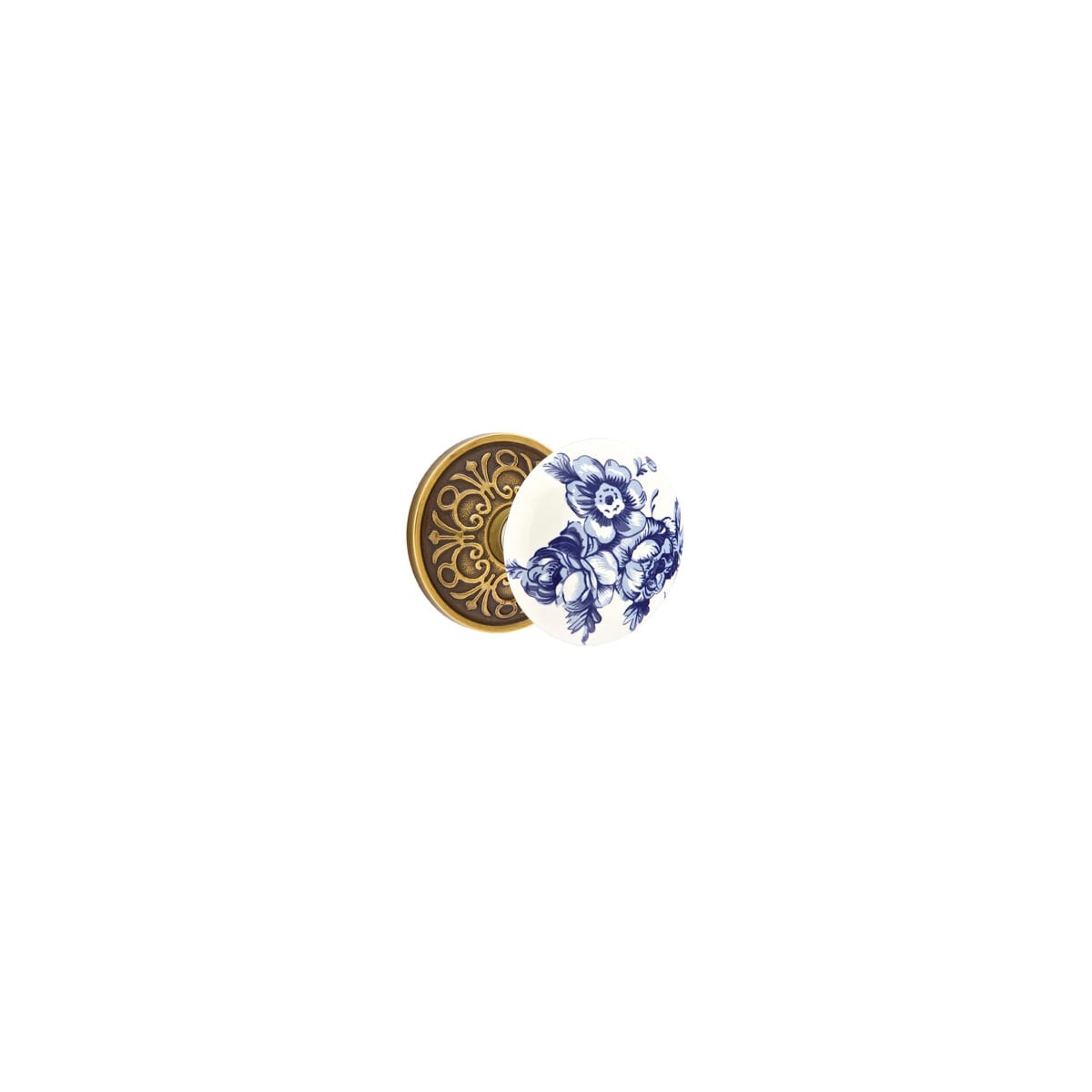 Emtek Bedford Porcelain Privacy Knobset with Brass Rosette