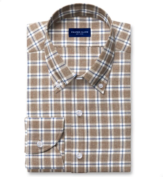 Taupe and Navy Check Flannel Men's Dress Shirt Shirt by Proper Cloth