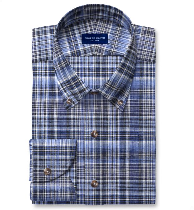 Albini Navy Madras Linen Dress Shirt Shirt by Proper Cloth