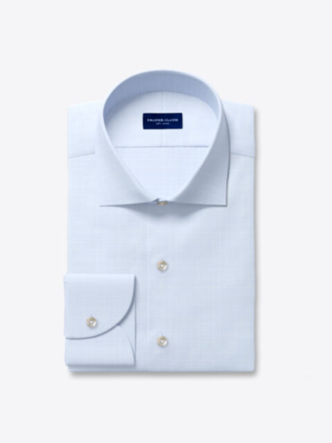 Thomas Mason Wrinkle-Resistant Light Blue Glen Plaid Twill