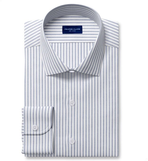 american made dress shirts Men's Oxford S / FrenchBlue A scooped hem that sits right tucked or untucked American Pima Navy University Stripe