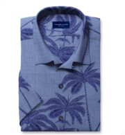 Shop Isola Faded Navy Cotton Linen Placement Palm Tree Print