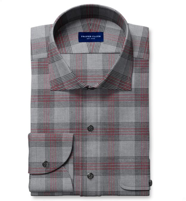 Portuguese Grey and Red Glen Plaid Lightweight Flannel Shirt