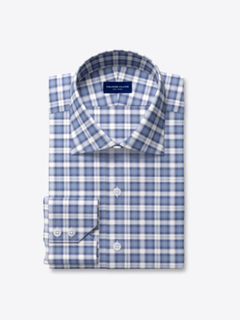 Non-Iron Stretch Supima Slate White and Gold Plaid