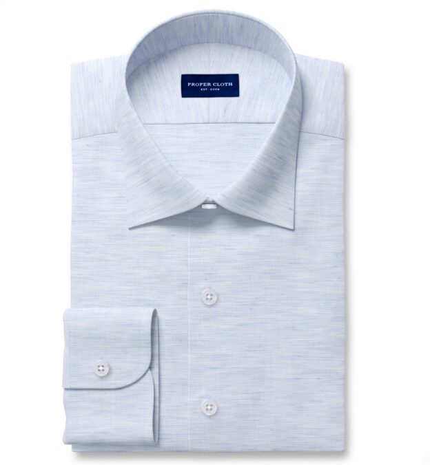 Light Blue 120s Cotton and Linen Plain Weave Men