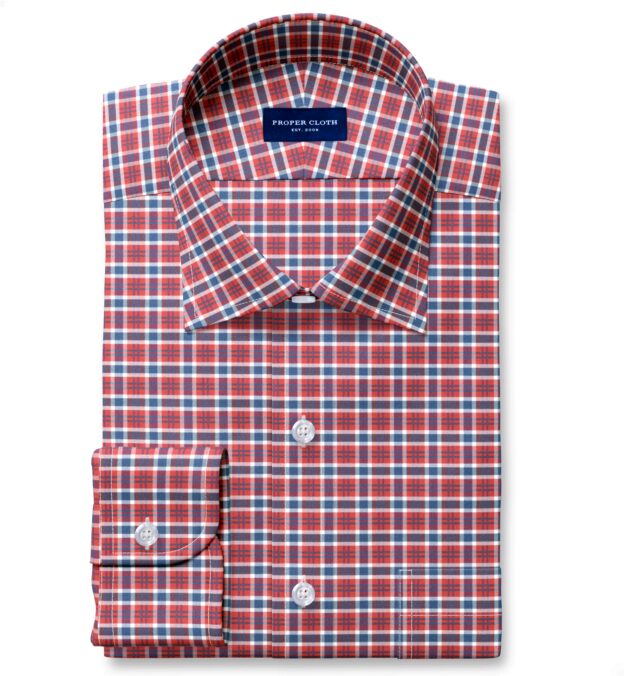 recycled dress shirts Recycled Performance Blend Red and Blue Plaid Shirt