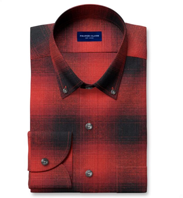 Japanese Red and Black Ombre Plaid Flannel Custom Dress Shirt