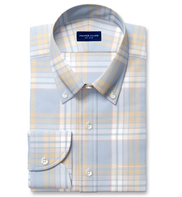 Dusty Blue and Gold California Plaid Fitted Dress Shirt Shirt by Proper  Cloth