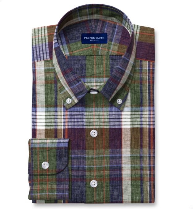Albini Fatigue and Violet Madras Linen Fitted Dress Shirt Shirt by Proper  Cloth